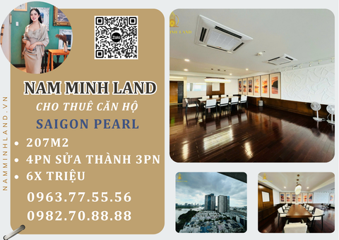  Cho thuê căn hộ Saigon Pearl 4 phòng ngủ sửa thành 3 207m2- nhà cực rộng, view sông 