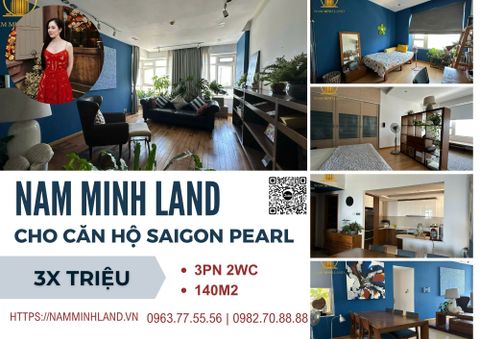 Cho thuê căn hộ Saigon Pearl 3 Phòng ngủ 140m2- View sông thoáng mát, đầy đủ nội thất tiện nghi 