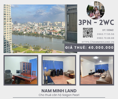  Cho thuê căn hộ Saigon Pearl 3 phòng ngủ 133m2- Nhà diện tích lớn, hướng mát 
