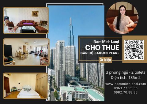  Cho thuê căn hộ Saigon Pearl 3 phòng ngủ 135m2 - Landmark 81 ngay trong tầm mắt 