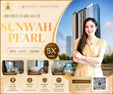  Cho thuê căn hộ 3PN Sunwah Pearl, 133m2, nhà mới nội thất đẹp 