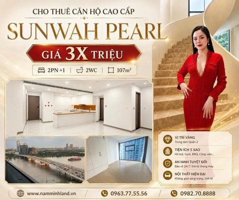  Cho thuê căn hộ Sunwah Pearl 2PN +1 107m2-  View xéo sông và hồ bơi nội khu 