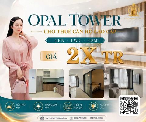  Opal Tower- Cho thuê căn hộ 1 phòng ngủ 50m2 - View quận 1, đầy đủ nội thất tiện nghi, thoáng rộng rãi, view ngắm được pháo hoa. 
