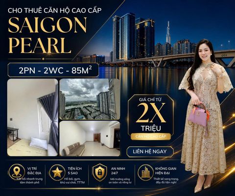  Saigon Pearl - Cho thuê căn hộ 2 phòng ngủ 85m2 , Tầng trung, nhà trống sẵn, view xéo sông Sài Gòn 