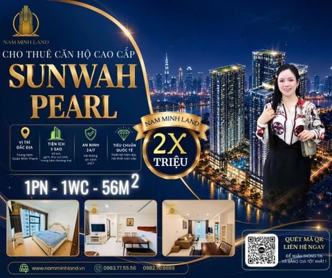  Cho thuê căn hộ Sunwah Pearl 1PN+ 56m2, view sông thoáng mát, layout có một không hai 