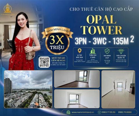  Cho thuê căn hộ Opal Tower- Bán căn hộ 3 phòng ngủ 135m2, view sông siêu đẹp, đầy đủ tiện nghi, siêu thoáng rộng đẹp. 