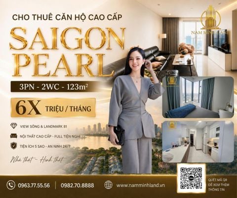  Cho thuê căn hộ 3PN Sunwah Pearl, 123m2, View Quận 1 trung tâm Thành Phố 