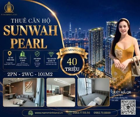 Cho thuê căn hộ Sunwah Pearl 2PN 101m2- View xéo sông và Landmark 81 
