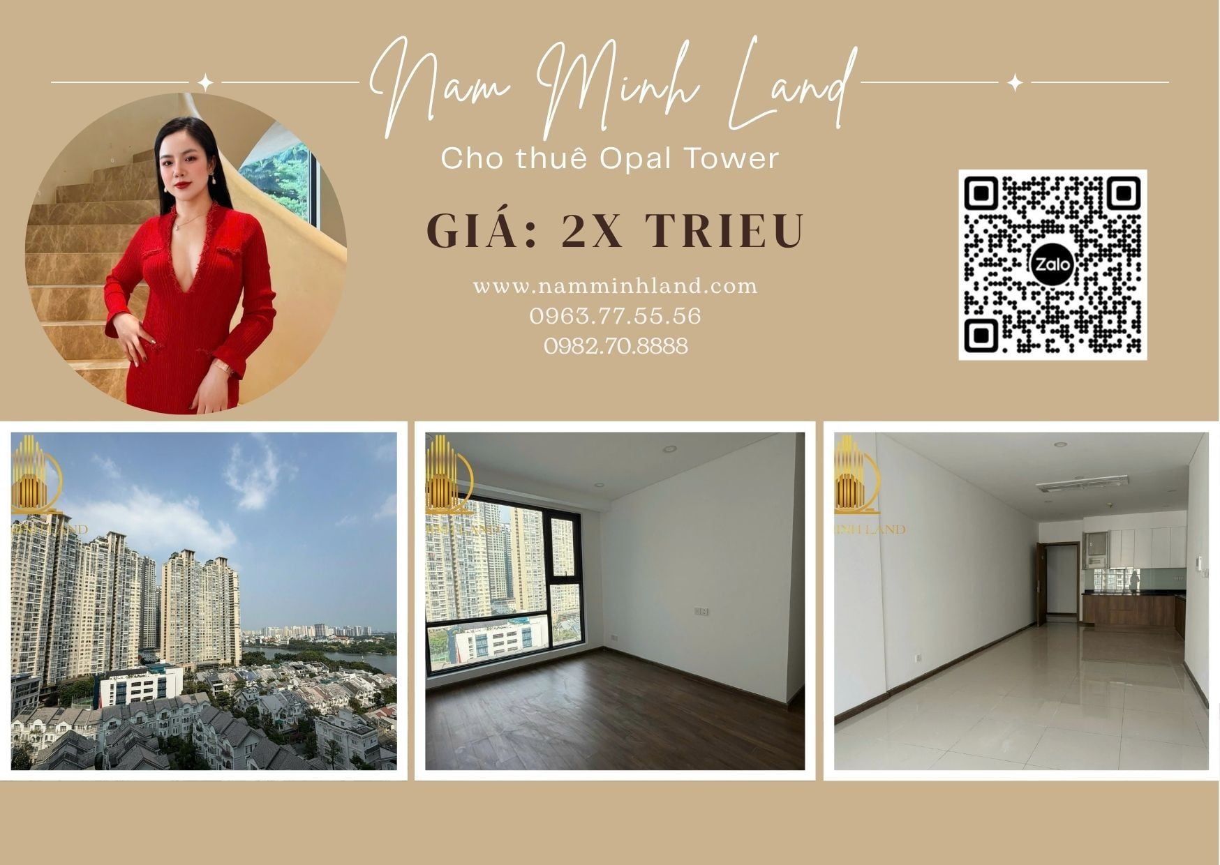  Cho thuê căn hộ Opal Tower 2 Phòng ngủ 86m2 - Tầng trung, view xéo sông Sài Gòn thoáng mát 