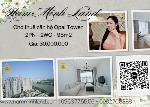  Cho thuê căn hộ Opal Tower 2 Phòng ngủ 95m2 - Tầng , view biệt thự Saigon Pearl - xéo sông 