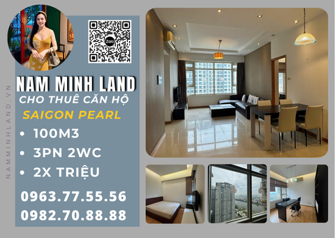  Cho thuê căn hộ Saigon Pearl 3 phòng ngủ 100m2- Nội thất mới, tòa Ruby gần sông 