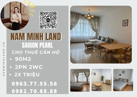  Cho thuê căn hộ Saigon Pearl 2 phòng ngủ 90m2- View thành phố, nhà rộng 