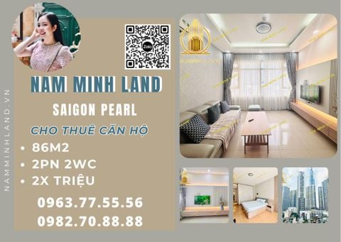  Cho thuê căn hộ Saigon Pearl 2 phòng ngủ 86m2- Nội thất tone sáng cực xinh 