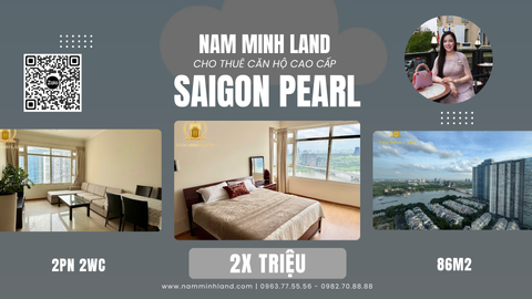  Cho thuê căn hộ Saigon Pearl 2 phòng ngủ 86m2 - Tầng cao yên tĩnh, mở cửa là thấy sông 
