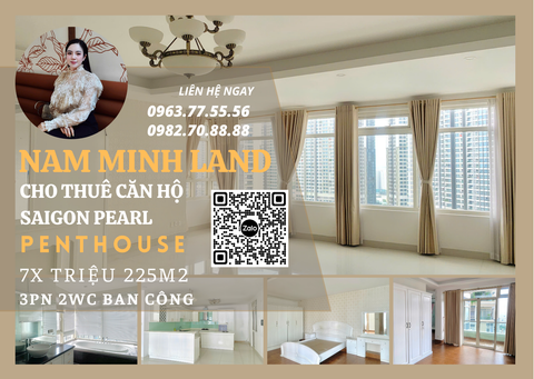  Cho thuê căn hộ Penthouse Saigon Pearl 3 phòng ngủ 225m2- Nhà rộng thoáng mát, view city đẳng cấp thượng lưu 
