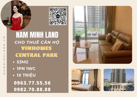  Cho thuê căn hộ Vinhomes Central Park 53m2 1 phòng ngủ- Tầng trung, full nội thất dọn vào ở ngay 