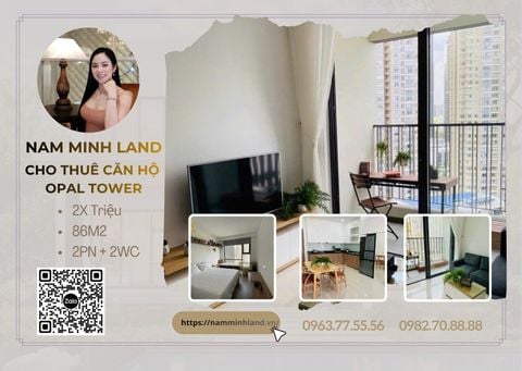  Cho thuê căn hộ Opal Tower 2PN 86m2 -  Tầng trung, nội thất hiện đại 