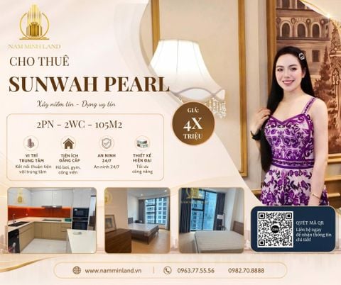  Sunwah Pearl - Cho thuê căn hộ 2 phòng ngủ, Tầng cao, view nội khu xéo sông 