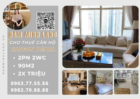  Cho thuê căn hộ Saigon Pearl 2 phòng ngủ 90m2- View thành phố tòa Sapphire, nội thất cực đẹp 