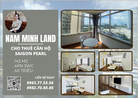  Cho thuê căn hộ Saigon Pearl 4 phòng ngủ 143m2- Trục view sông Sài gòn cực hiếm, nhanh tay chốt ngay 