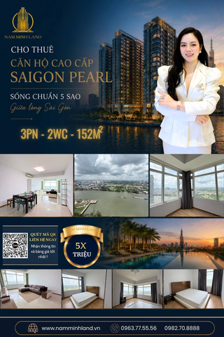 Cho thuê căn hộ Saigon Pearl 3 phòng ngủ 152m2- Nhà đẹp, dọn vào ở ngay 