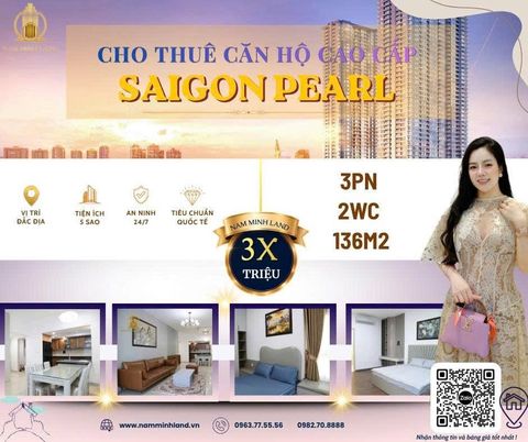  Cho thuê căn hộ Saigon Pearl 3 phòng ngủ 136m2 - Thức dậy cùng view Landmark 81 