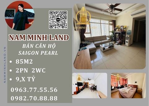  Bán căn hộ Saigon Pearl 2 phòng ngủ 85m2 giá 9,X tỷ- Căn hộ view xéo sông, cực thoáng 