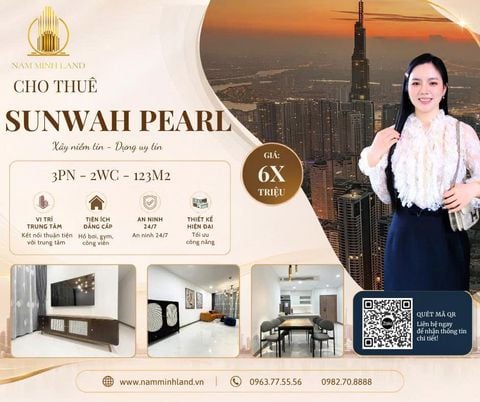  Cho thuê căn hộ Sunwah Pearl 3 Phòng ngủ 123m2 - Tầng cao, view sông Sài Gòn thoáng mát 