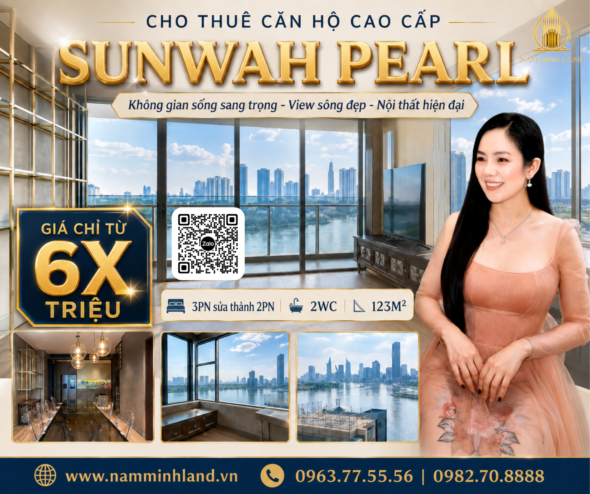  Cho thuê căn hộ Sunwah Pearl 2PN 123m2- View sông nhìn trọn vẹn quận 1 siêu đẹp 