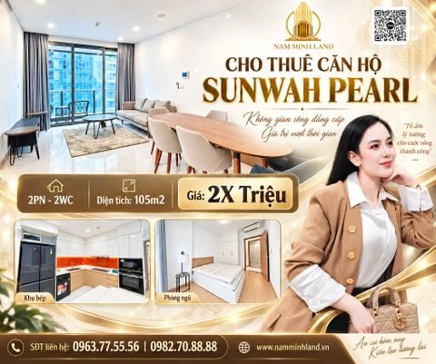  Cho thuê căn hộ Sunwah Pearl 2 phòng ngủ 105m2- Nội thất sáng, view cực đẹp và thoáng mát. 
