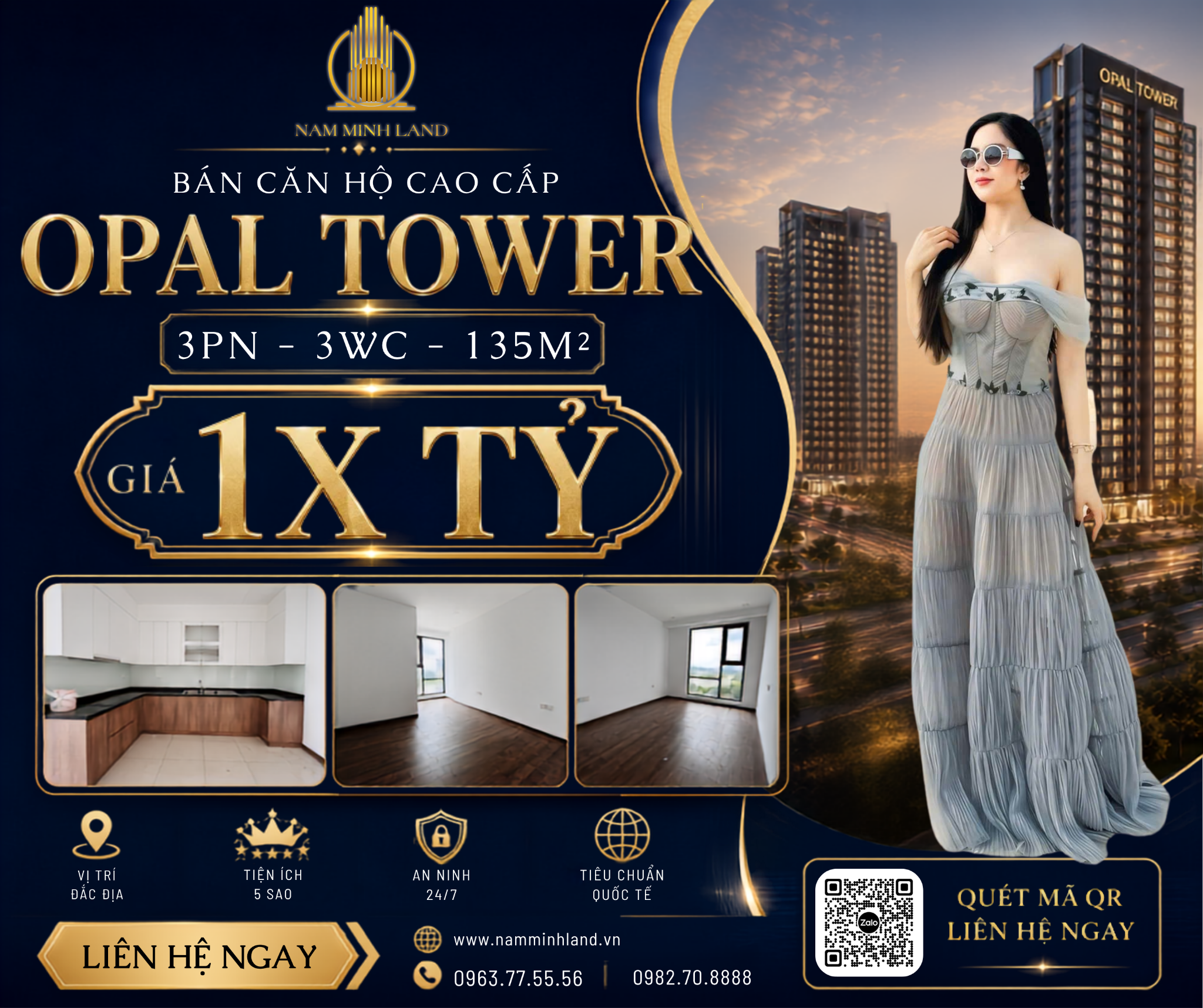  Bán căn hộ Opal Tower 3 phòng ngủ 135m2 - Căn hộ trống sẵn cực rộng rãi 