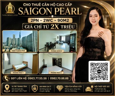  Cho thuê căn hộ Saigon Pearl 2 phòng ngủ 90m2 - View Landmark 81 rực rõ về đêm 