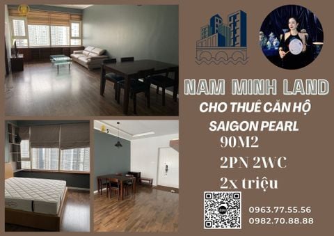  Saigon Pearl - Cho thuê căn hộ 2 phòng ngủ 90m2 , Tầng cao, view Landmark 81 - Giá 23 triệu bao phí 