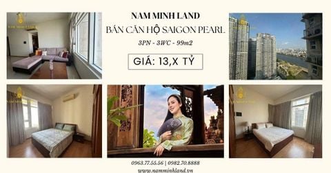  Bán căn hộ Saigon Pearl 3 Phòng ngủ 100m2 - View nội khu sát sông, mát mẻ 