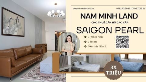  Cho thuê căn hộ Saigon Pearl 3 phòng ngủ 135m2 - Nhà diện tích lớn, nội thất mới 