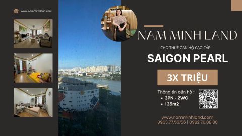  Cho thuê căn hộ Saigon Pearl 3 phòng ngủ 135m2- Full nội thất ấm cúng cho gia đình dọn vào ở ngay 
