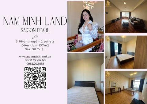  Cho thuê căn hộ Saigon Pearl 3 phòng ngủ 137m2 - View sông cực đẹp - Giá tốt có thể vào ở ngay 