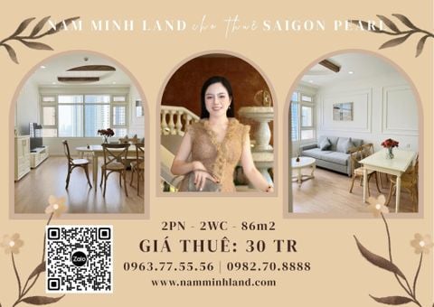  Saigon Pearl - Cho thuê căn hộ 2 phòng ngủ 86m2, tầng trung, view sông - Giá 30 triệu bao thuế 