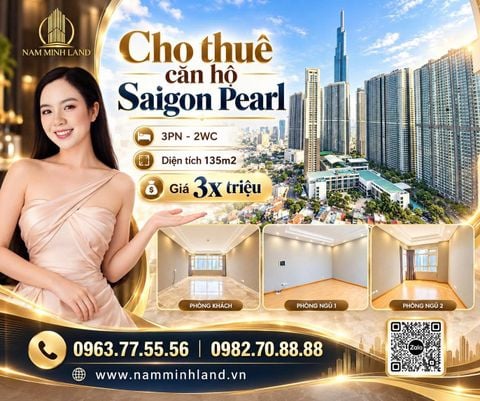  Cho thuê căn hộ Saigon Pearl 3 phòng ngủ 135m2 - Nhà trống cực hiếm 