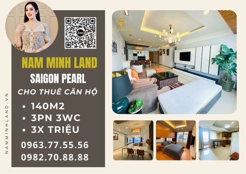  Cho thuê căn hộ Saigon Pearl 3 phòng ngủ 141m2- Diện tích lớn, trục view đẹp 