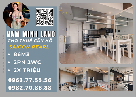  Cho thuê căn hộ Saigon Pearl 2 phòng ngủ 86m2- View hướng sông đón gió cực mát 