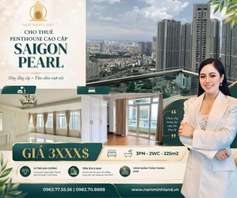  Cho thuê căn hộ Penthouse Saigon Pearl 3 phòng ngủ 225m2- Nhà rộng thoáng mát, view city đẳng cấp thượng lưu 