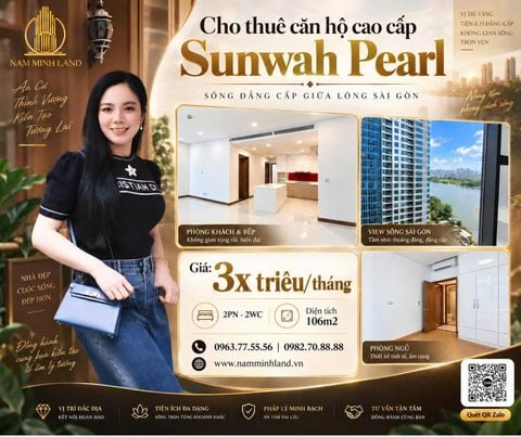  Sunwah Pearl - Cho thuê căn hộ 2 phòng ngủ 106m2, Nhà trống, view nội khu mát mẻ 
