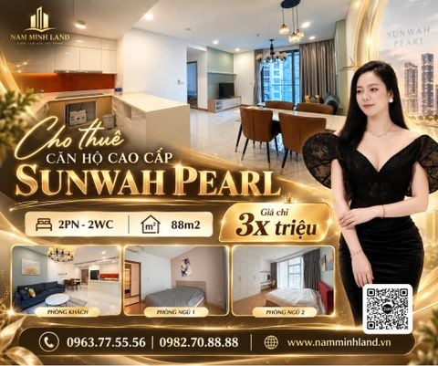  Cho thuê căn hộ Saigon Pearl 2 phòng ngủ 88m2 - View sông nhìn về hướng Thủ Thiêm 
