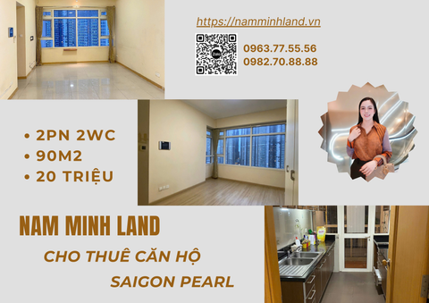  Cho thuê căn hộ Saigon Pearl 2 phòng ngủ 90m2 - Nhà trống cực kì hiếm 
