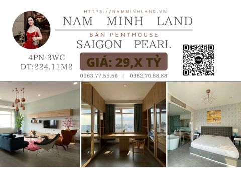  Bán căn hộ Penthouse Saigon Pearl 4 phòng ngủ 225m2- Tầng cao view thoáng mát, đầy đủ nội thất 