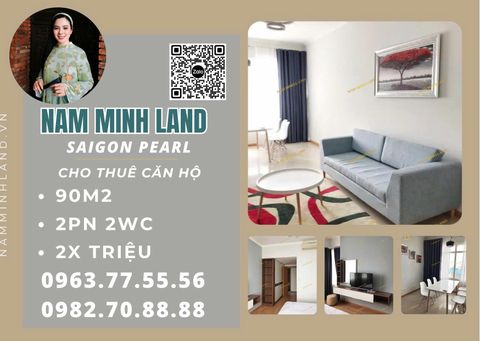  Cho thuê căn hộ Saigon Pearl 2 phòng ngủ 90m2- Tầng cao, view sông Sài Gòn thoáng mát, đầy đủ nội thất 