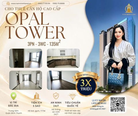 Cho thuê căn hộ Opal Tower - 3 Phòng ngủ 135m2 - Tầng cao, view nhìn Saigon Pearl và sông Sài Gòn 
