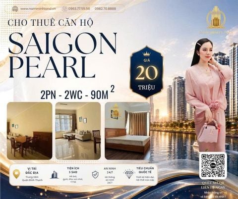  Saigon Pearl - Cho thuê căn hộ 2 phòng ngủ 90m2, tầng thấp, view sông 