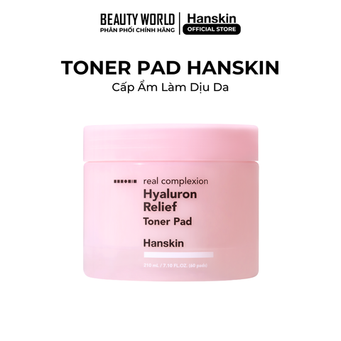 Toner Pad Cấp Ẩm Làm Dịu Da Hanskin Real Complexion Hyaluron Relief Toner Pad 60 Miếng/210ml